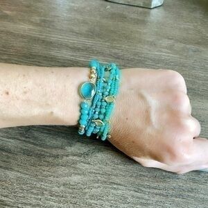 Bohemian Boho Stackable Stretch Bracelet Set Turquoise